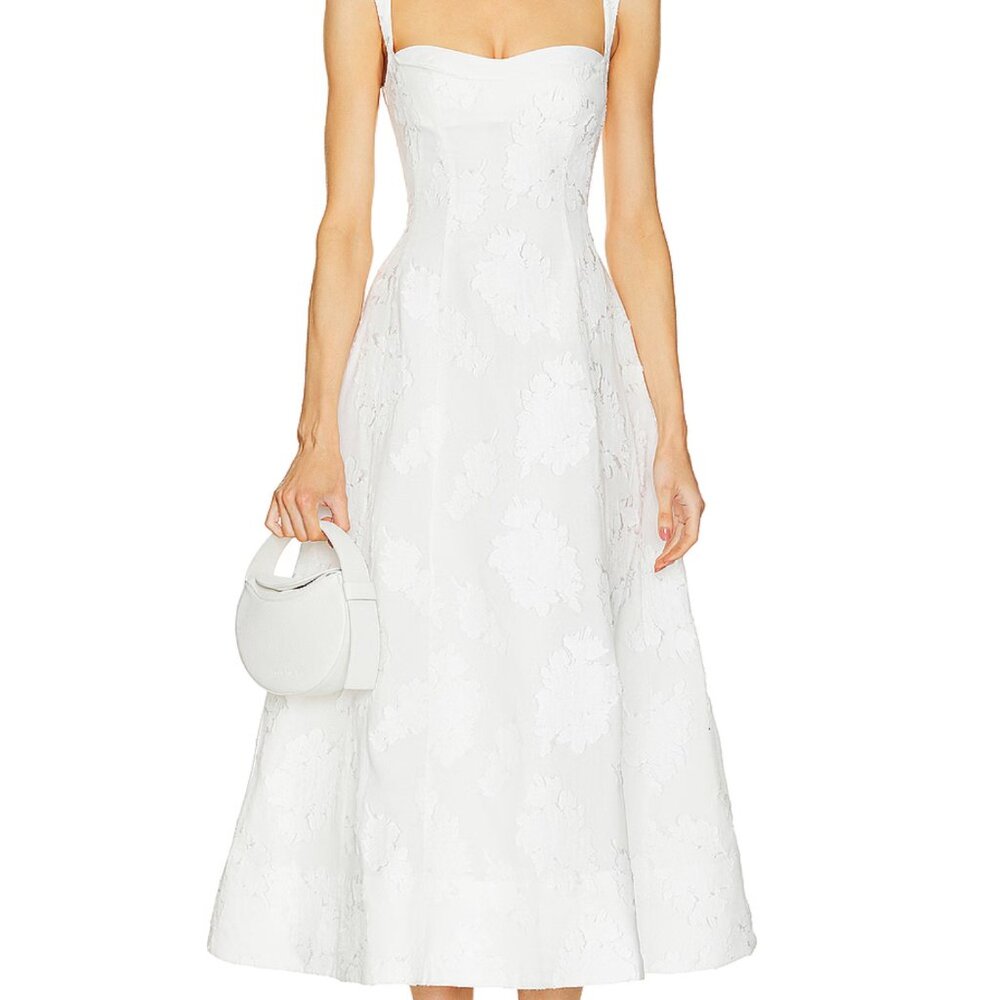 Clea Emilia White Jacquard Midi Dress